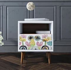 Тумбочка "Berber" с одним ящиком 3 принт арт BB06/Print_03, разноцветная в интерьере