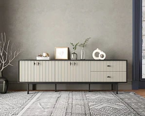 Комод с четырьмя дверками и двумя ящиками "Emerson" арт EM04/milky/L в интерьере