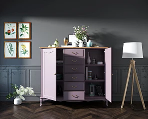 Комод Leontina Lavanda с шестью ящиками и дверками арт ST9350L в интерьере