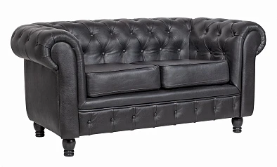 стильный Диван из черной кожи Chesterfield Black Leather 2S на заказ