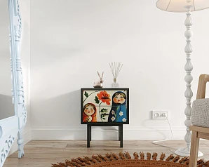 фото Тумбочка с двумя ящиками "Emerson" Матрешки арт EM16/Art04 в интерьере