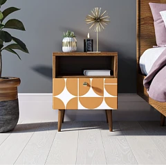 Тумбочка "Berber" с одним ящиком 14 принт арт BB06/Print_14, разноцветная в интерьере