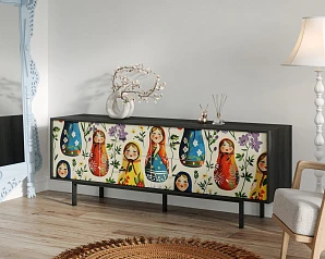 купить красивый Комод две дверки и четыре ящика "Emerson" Матрешки арт EM19/Art04