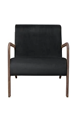 Низкое кресло с деревянными подлокотниками Mody Black черное в интерьере