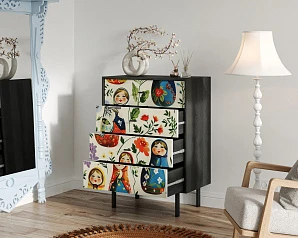 купить стильный Комод вертикальный с четырьмя ящиками "Emerson" Матрешки арт EM18/Art04 в интернет-магазине