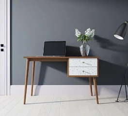 фото Стол рабочий "Berber" принт 15 с одной тумбой арт BB20/Print_15 в интерьере