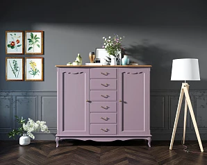 Комод Leontina Lavanda с шестью ящиками и дверками арт ST9350L в интерьере