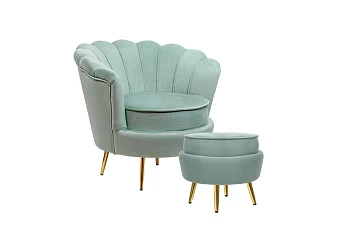 Кресло с пуфом ракушка Pearl Green