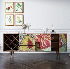 Комод "Berber" удлиненный с бутылочницей 6 принт арт BB15/Print_06 в интерьере