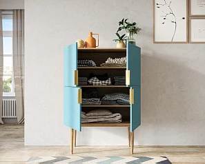 фото Малый комод с четырьмя дверками на высоких ножках "Line" LN13/GR1/blue в интерьере