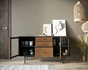 красивый Комод две стеклянные дверки и три ящика "Emerson" арт EM14