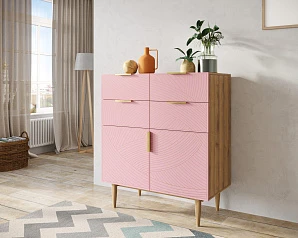 заказать Большой комод с четырьмя ящиками и дверками "Line" LN17/GR1/pink в интернет-магазине